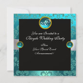 ZWART ROOD BLAUW FIETS HUWELIJK DAMAST MONOGRAM KAART (Achterkant)