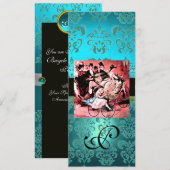 ZWART ROOD BLAUW FIETS TROUWEN DAMAST MONOGRAM KAART (Voorkant / Achterkant)