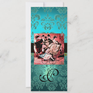 ZWART ROOD BLAUW FIETS TROUWEN DAMAST MONOGRAM KAART