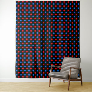 Zwart Rood Blauw Stippen Design Wandkleed