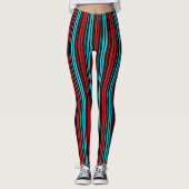 Zwart Rood Blauw Strepen Patroon Leggings (Voorkant)
