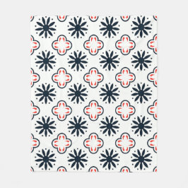 Zwart Rood Bloemen Marokkaans Mozaïekpatroon Fleece Deken