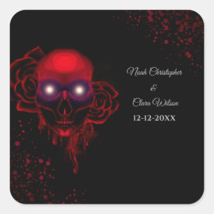 Zwart rood bloemendonker humeurig gothic schedel h vierkante sticker