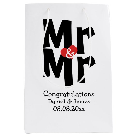 Zwart Rood Bold Modern Gepersonaliseerd Mr en Mr Medium Cadeauzakje (Voorkant)