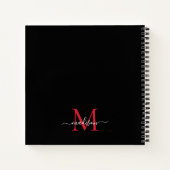 Zwart Rood Bourgogne Monogram Initiaal Script Naam Notitieboek (Achterkant)