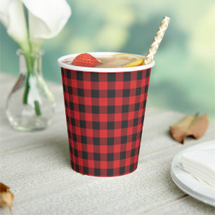 Zwart Rood Buffalo Gingham Plaid Rustiek Papieren Bekers