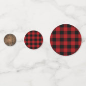 Zwart Rood Buffel Plaid Checkers Hout Bling Party Confetti (Voorkanten)