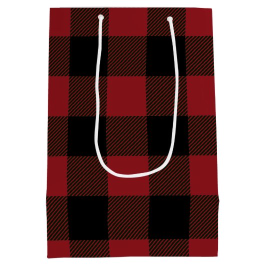 Zwart Rood Buffel Plaid Patroon Medium Cadeauzakje (Achterkant)