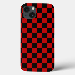 Zwart + Rood Check Checkerboard Patroon iPhone 13 Hoesje