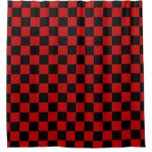 Zwart + Rood Check Checkerboard Patroon Douchegordijn (Voorkant)