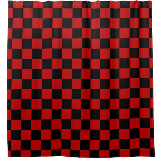 Zwart + Rood Check Checkerboard Patroon Douchegordijn (Voorkant)
