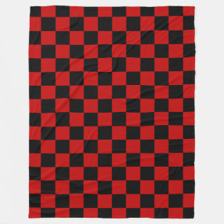 Zwart + Rood Check Checkerboard Patroon Fleece Deken