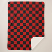 Zwart + Rood Check Checkerboard Patroon Sherpa Deken (Voorkant)