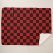 Zwart + Rood Check Checkerboard Patroon Sherpa Deken (Voorkant (horizontaal))