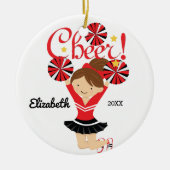 Zwart & Rood Cheer Brunette Cheerleader Ornament (Voorkant)