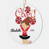 Zwart & Rood Cheer Brunette Cheerleader Ornament (Links)