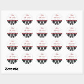 Zwart & Rood Damask Bewaar de datum Bruiloft Stick Ronde Sticker (Vel)