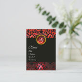 ZWART ROOD DAMASK BLOEMMONOGRAM ,Ruby Gem Visitekaartje (Staand voorkant)