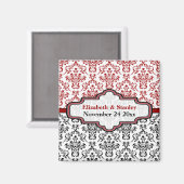 Zwart rood damask bruiloft Save the Date magneet (Voorkant / Achterkant)