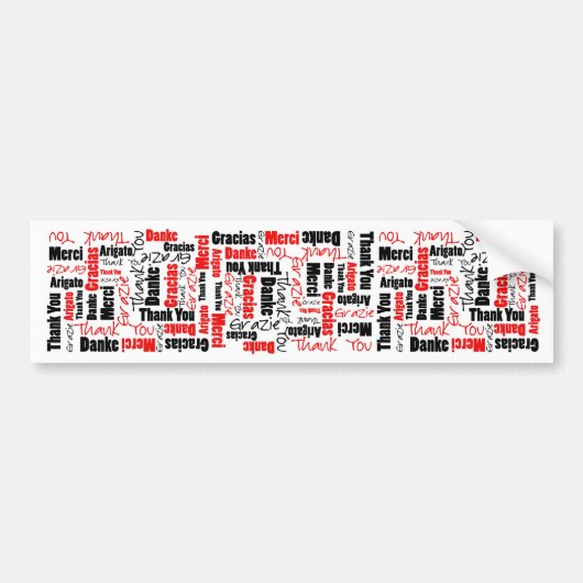 Zwart-rood Dank u Word Cloud Bumpersticker (Voorkant)
