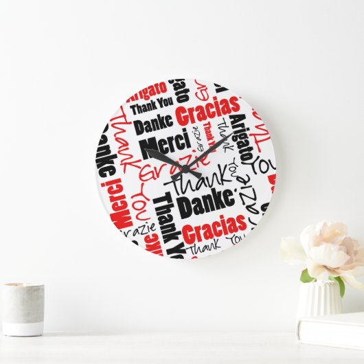 Zwart-rood Dank u Word Cloud Grote Klok (Huis)
