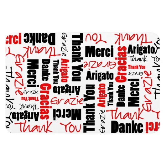 Zwart-rood Dank u Word Cloud Magneet (Horizontaal)