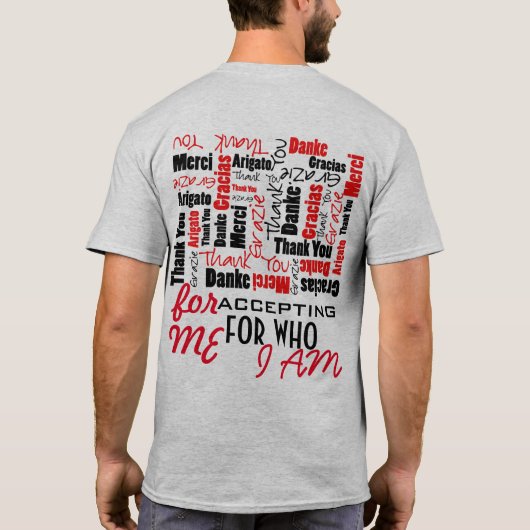 Zwart-rood Dank u Word Cloud Sjabloon T-shirt (Achterkant)