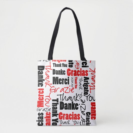 Zwart-rood Dank u Word Cloud Tote Bag (Voorkant)