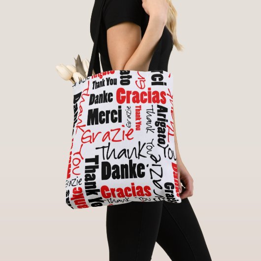 Zwart-rood Dank u Word Cloud Tote Bag (Dichtbij)
