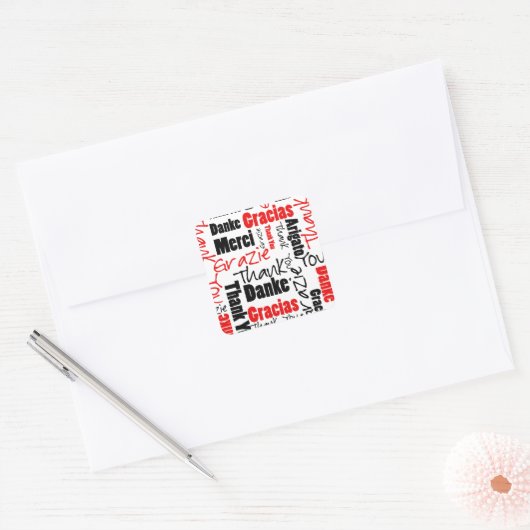 Zwart-rood Dank u Word Cloud Vierkante Sticker (Envelop)