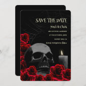Zwart rood Donker Gotische Schedel en Rozen Hallow Save The Date (Voorkant / Achterkant)