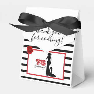 Zwart Rood Elegant 75e Verjaardagsfeestje DANK U Bedankdoosjes