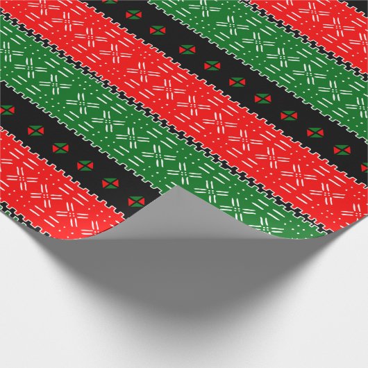Zwart rood en groen modderdoek stampatroon cadeaupapier (Hoek)