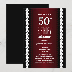 Zwart rood en wit 50th Birthday Dinner Kaart