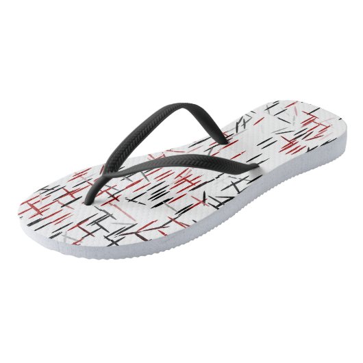 Zwart rood en wit abstract teenslippers (Schuin)