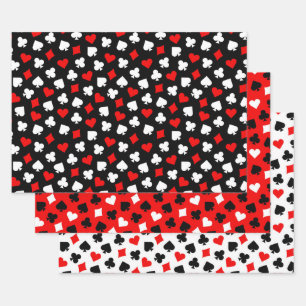 Zwart Rood en Wit Casino Kaart Kleuren Inpakpapier Vel