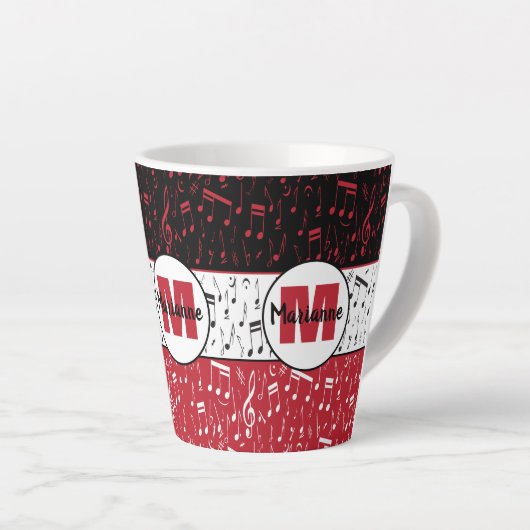 Zwart rood en wit muzieknoten latte mok (Rechterhoek)