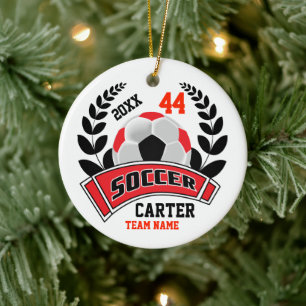 Zwart, Rood en Wit Personaliseer Voetbal ⚽ Keramisch Ornament