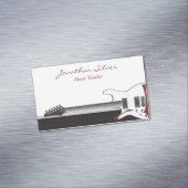 Zwart Rood en Wit Piano & Gitaar Muziek Leraar Magnetisch Visitekaartje (Voorbeeld)