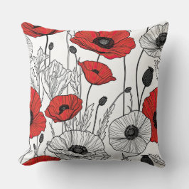 Zwart, rood en wit poppy abstract kussen