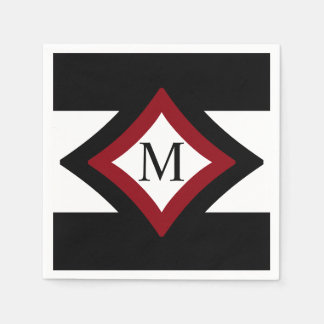 Zwart, rood en wit, stijlvol diamant, monogram servetten