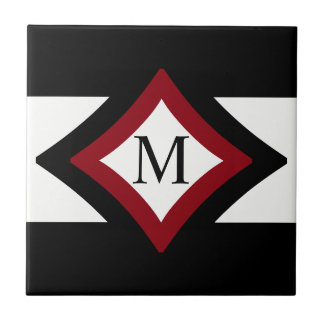 Zwart, rood en wit, stijlvol diamant, monogram tegeltje