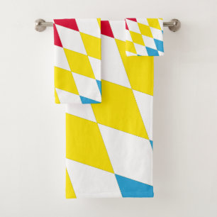 Zwart Rood Geel Blauw Beieren Diamant Vlag Patroon Bad Handdoek