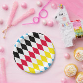 Zwart Rood Geel Blauw Beieren Diamant Vlag Patroon Papieren Bordje (Feest)