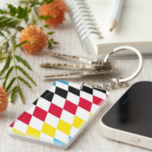 Zwart Rood Geel Blauw Beieren Diamant Vlag Patroon Sleutelhanger
