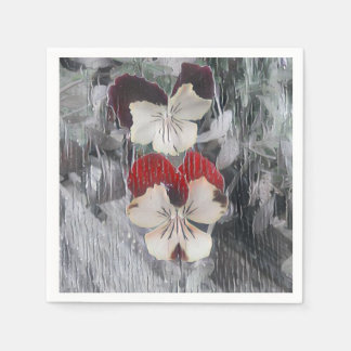 Zwart-rood gekleurde pansies met grijs design servet