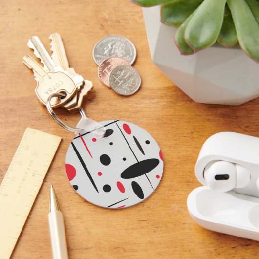 Zwart-rood geometrisch patroon sleutelhanger (Bureau)