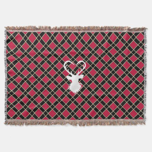 Zwart rood geruit & rendier silhouet deken (Voorkant)