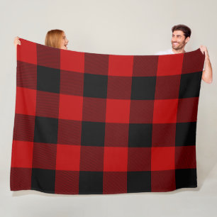 Zwart & Rood Geruite Vierkanten Buffalo Plaid Fleece Deken