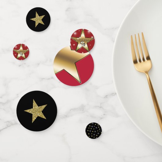 Zwart Rood Goud Glitter Stars Hollywood Party Confetti (Groep)